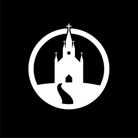 Church building icon isolated on dark backgroundのイラスト素材