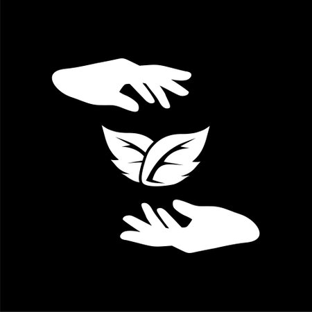 Leaf, sprout between hands icon isolated on dark backgroundのイラスト素材