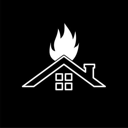 House Fire Damage icon isolated on dark backgroundのイラスト素材