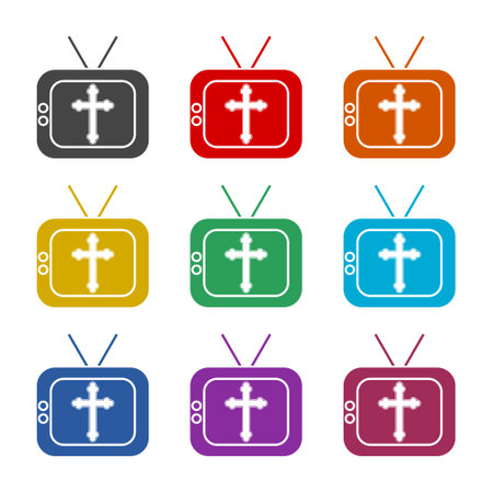 Online church video streaming color setのイラスト素材