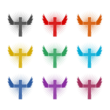 Winged Christian cross color setのイラスト素材
