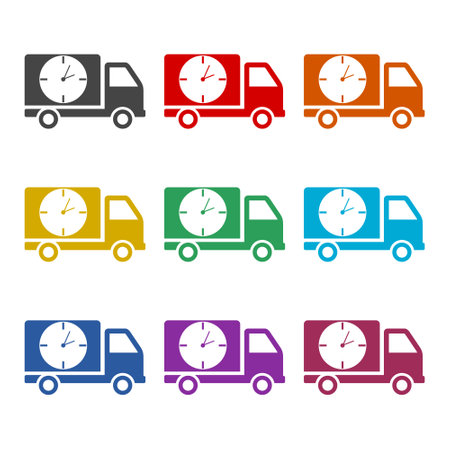 Truck and clock color setのイラスト素材
