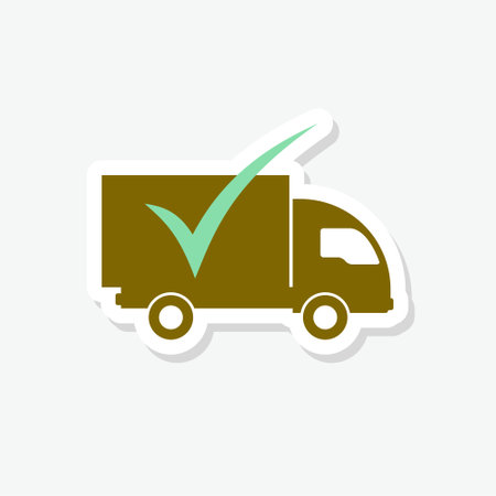 Delivery truck with check mark icon stickerのイラスト素材