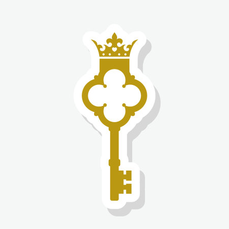 Gold key with crown stickerのイラスト素材