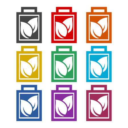 Green leaf and battery color setのイラスト素材