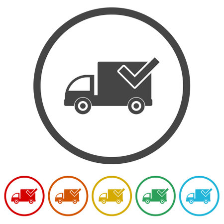 Delivery truck with check mark icon ringのイラスト素材