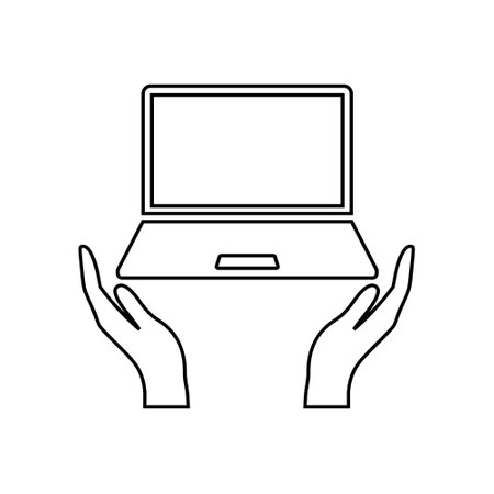 Laptop with Hand iconのイラスト素材