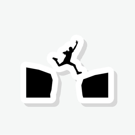 Guy jumps over cliff sticker iconのイラスト素材
