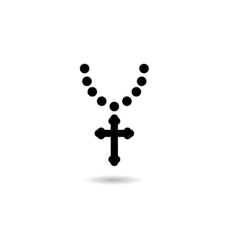 Christian cross on chain icon shadowのイラスト素材