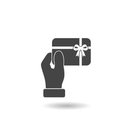 Hand holding gift card icon shadowのイラスト素材