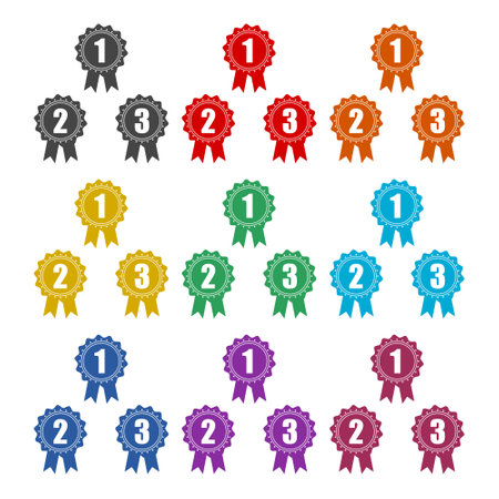 First place second third award winner badge color iconのイラスト素材