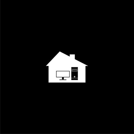 Home with computer icon isolated on black background. Vector Illustration.のイラスト素材