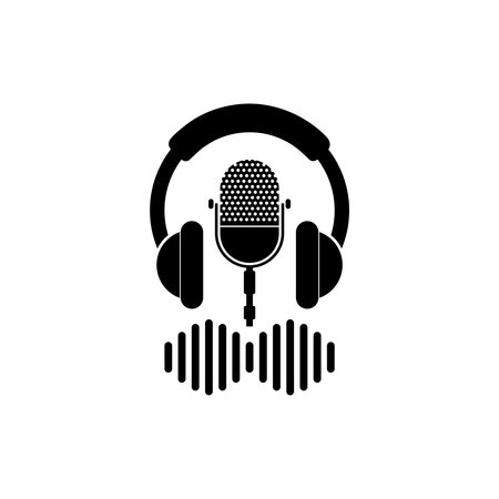Headphones, microphone and sound wave iconのイラスト素材
