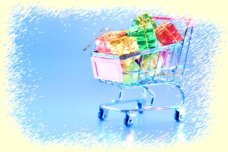 Trolley with New Years giftsの写真素材