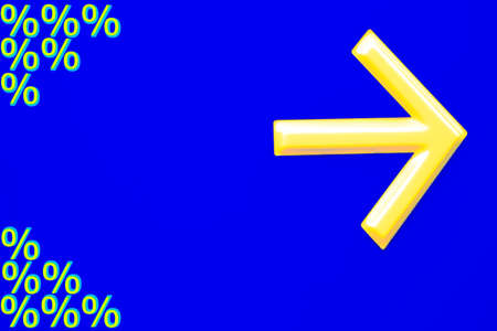 Blue banner with a directional arrow and a percent sign
