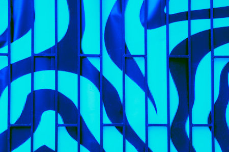 Abstract blue azure background fence with metal slatsの写真素材