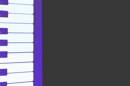 Purple musical synthesizer piano keys on a black surface for text, advertisingの写真素材