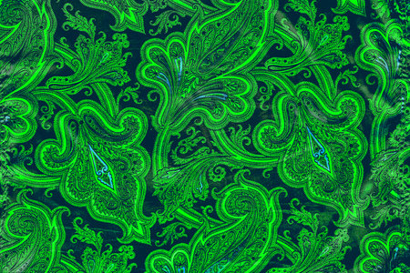 Bright green fabulous mystical background with bizarre leaves and flowersの写真素材