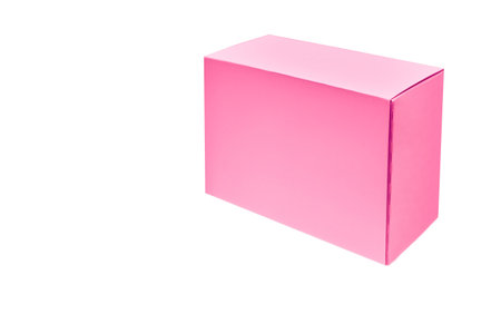 Pink blank box packaging isolated on whiteの写真素材
