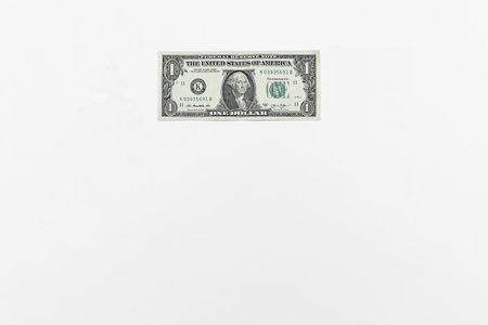 One greenish dollar bill, american money isolated on whiteの写真素材
