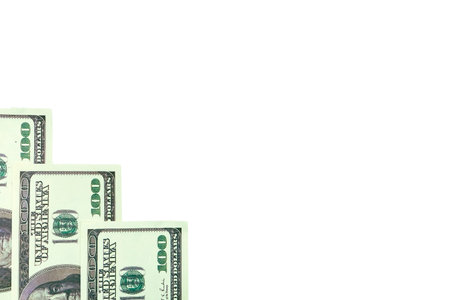 Greenish dollar bills, american money isolated on white