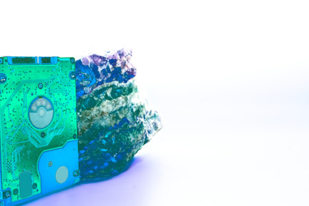 Green emerald Internal hard drive for storing information, gem crystal stone