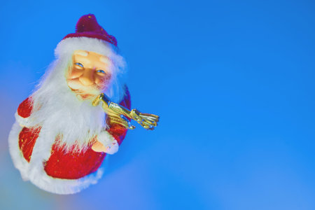Santa Claus, New Year, Christmas on blue backgroundの写真素材