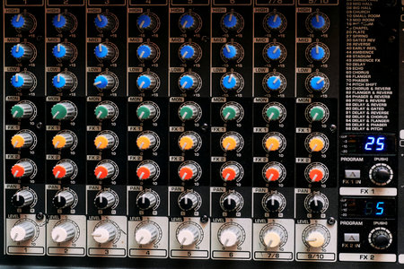 Mixing console for controlling the volume, frequencies of musical instruments