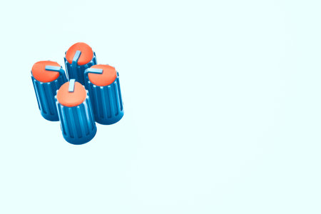 Orange buttons potentiometers for volume and frequencies of the mixer, amplifier
