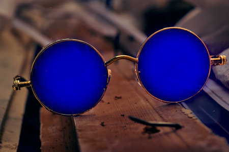 glasses tinted to protect the eyes from sunlight or glare. vintage thinkの写真素材