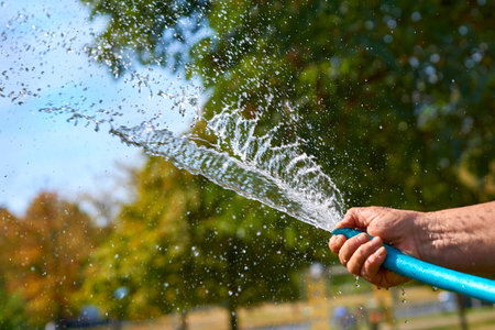 the supply of water to land or crops to help growth, typically by means of channels. Irrigation systemの写真素材