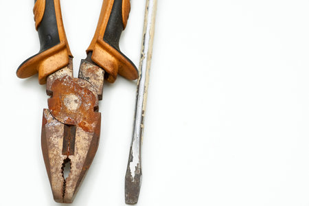 pincers with parallel, flat, and typically serrated surfaces, used chiefly for gripping small objects or bending wireの写真素材