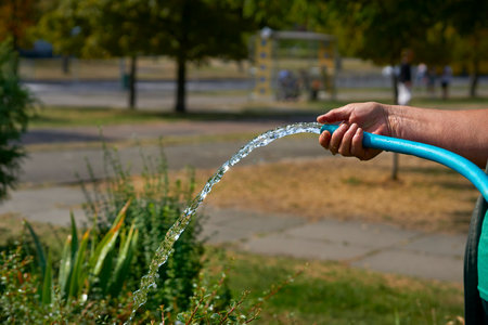 the supply of water to land or crops to help growth, typically by means of channels. Irrigation systemの写真素材