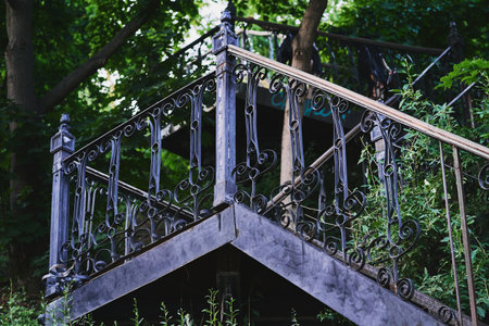 a set of stairs and its surrounding walls or structure. Down upの写真素材