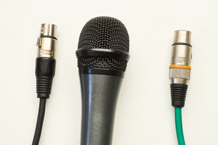 an instrument for converting sound waves into electrical energy variations which may then be amplified, transmitted, or recorded.の写真素材