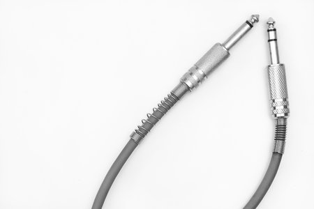 a plug used in a jack socket, consisting of a shaft used to make a connection that transmits a signal, typically used in sound equipmentの写真素材