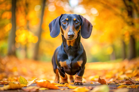 a domesticated carnivorous mammal that typically has a long snout, an acute sense of smell. a dog of a short legged, long bodied breedの素材