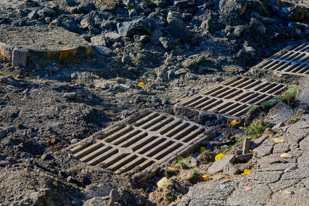 a framework of spaced bars that are parallel to or cross each other, a gratingの写真素材