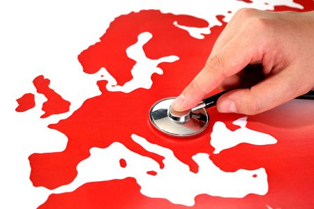 Map and stethoscope, possible illustration for pandemia of aids,の写真素材