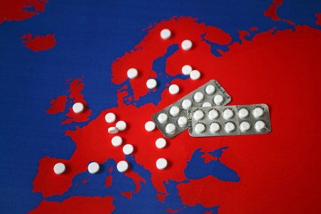 Map with drugs. Possible illustration for aids, diabetes, depression and some other diseases.の写真素材