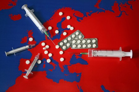 Map with drugs. Possible illustration for aids, diabetes, depression and some other diseases.の写真素材