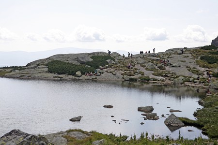 Mountains The High Tatras at Slovakia, Central Europe. Mountaineers in Slovakiaの写真素材
