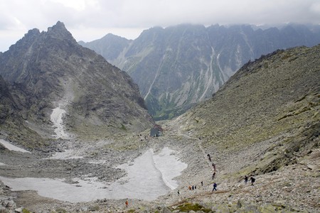 Mountains The High Tatras at Slovakia, Central Europe. Mountaineers in Slovakiaの写真素材