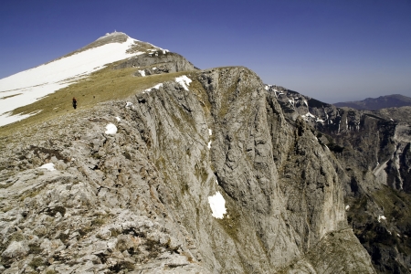 Mountaineers are climbing on high mountain in Macedoniaの写真素材