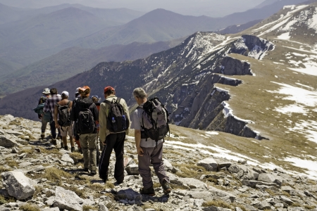 Mountaineers are climbing on high mountain in Macedonia, ex Yugoslav republicの写真素材