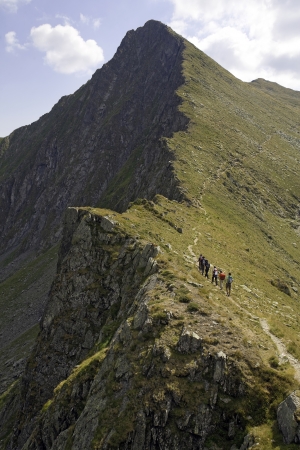 Reef of the highest part od Carpathian mountains in Romania; path to Moldoveanu peakの写真素材
