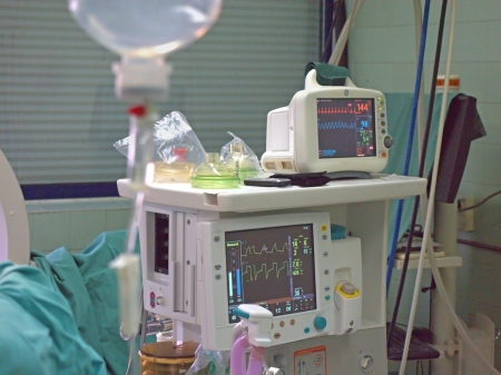 ECG monitor with saline infusionのeditorial素材