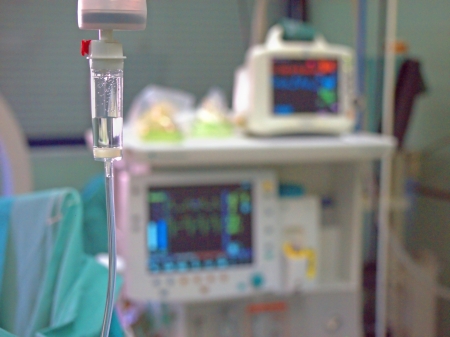 ECG monitor with infusion at surgery roomのeditorial素材