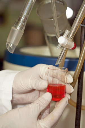 Hands with laboratory equipment - medical and chemical instrumentsの写真素材