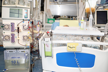 Hemodialysis, hemodiafiltration at ICU (intensive care unit), replacement of renal function, life threatening patient の写真素材